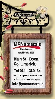 Mcnamara's Hardware, Main st doon Co Limerick tel 061-380164 fax-061380625